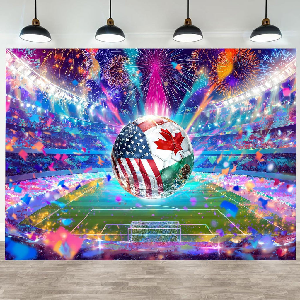 World Soccer Cup Photography Banner Backdrop, 2026 Football Trophy Match Sports Themed Party Decor Banner Field Stadium Celebration Party Background Decoration Photo Merchandise Props 7x5FT