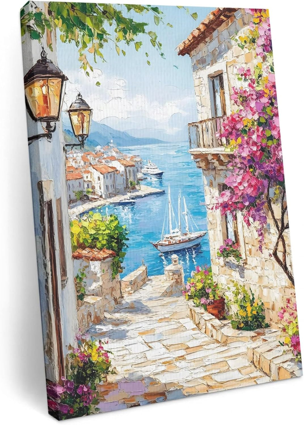 Ship Next Day - Summer City Wall Art, Farmhouse Romantic Ocean Beach Ship House Canvas Print Painting Artwork Picture for Wall Living Room Bathroom Bedroom Kitchen Office Dining Room Decor 16"x24"