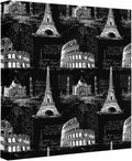 Wood Canvas Wall Art, Black Architecture Wall Decor for Bathroom Kitchen Nursery, Eiffel Tower Retro City Classical Colosseum Canvas Prints Artwork Ready to Hang Home Decor, Housewarming Gift 8''x8''