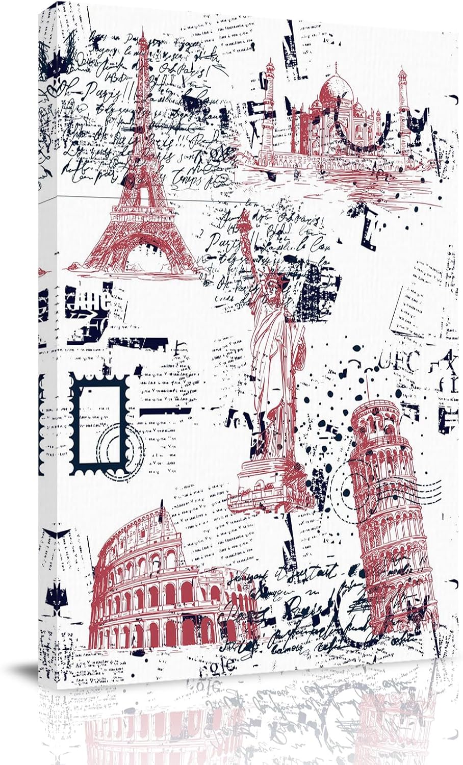 Blue Red City Canvas Wall Art for Living Room, Modern Red Blue Architecture Wall Decor Framed Artwork Pictures Ready to Hang for Bedroom Office Home Decor 12x18 Inch