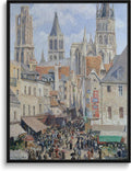 Pissarro Rouen Cathedral Floating Framed Canvas Wall Art French Market Painting Prints Posters Impressionist Wall Decor Cityscape Artwork for Living Room Bedroom Office Gallery Home Gift 12x16 Inches