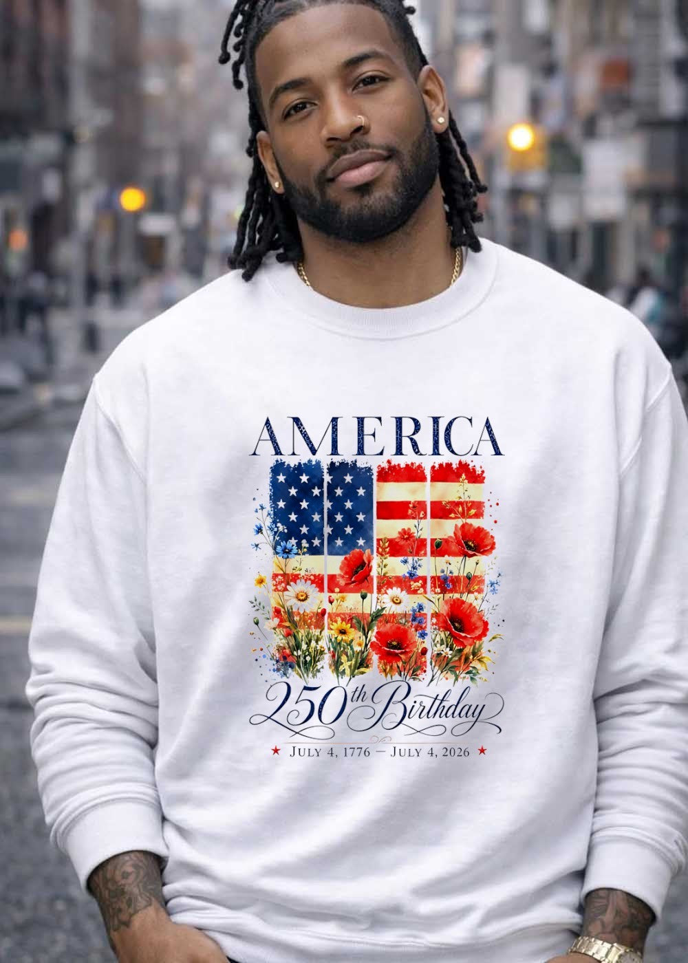 America 250th Birthday July 4 1776 2026 Floral Flag T-Shirt