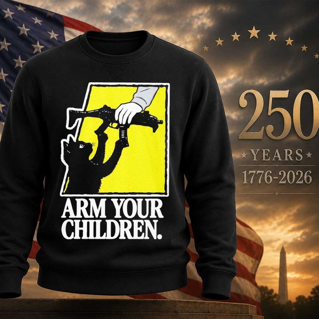Arm Your Children Black Cat With Gun Satire Shirt