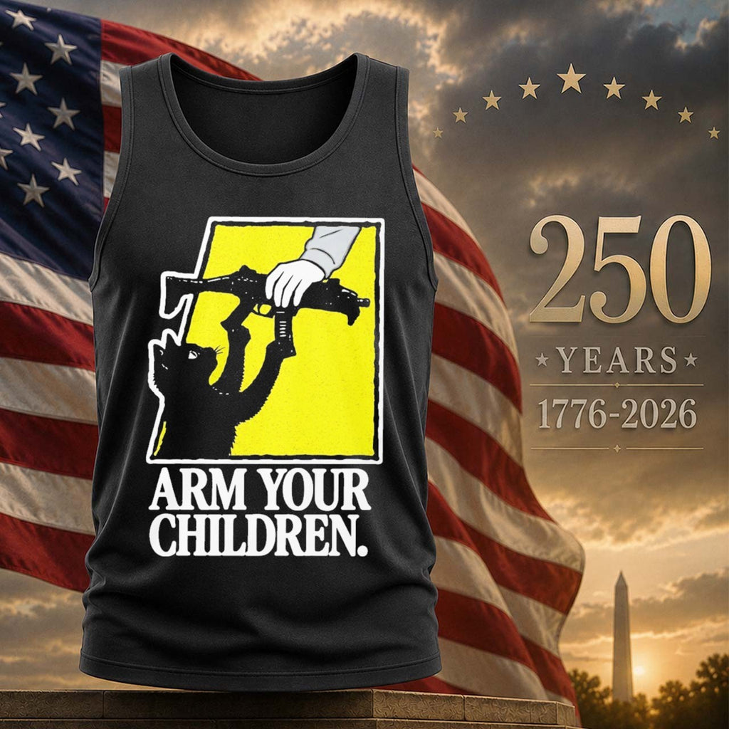 Arm Your Children Black Cat With Gun Satire Shirt