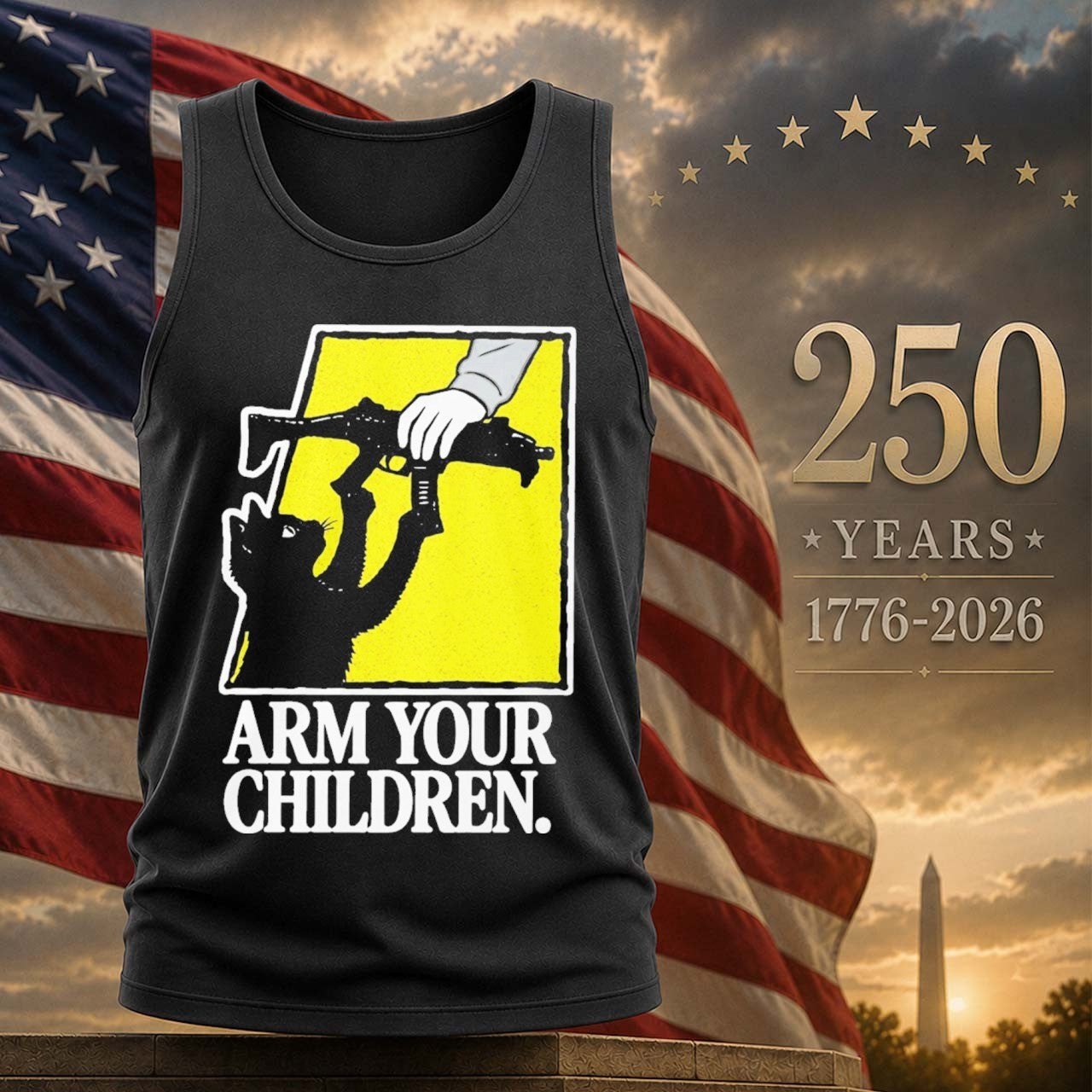Arm Your Children Black Cat With Gun Satire Shirt