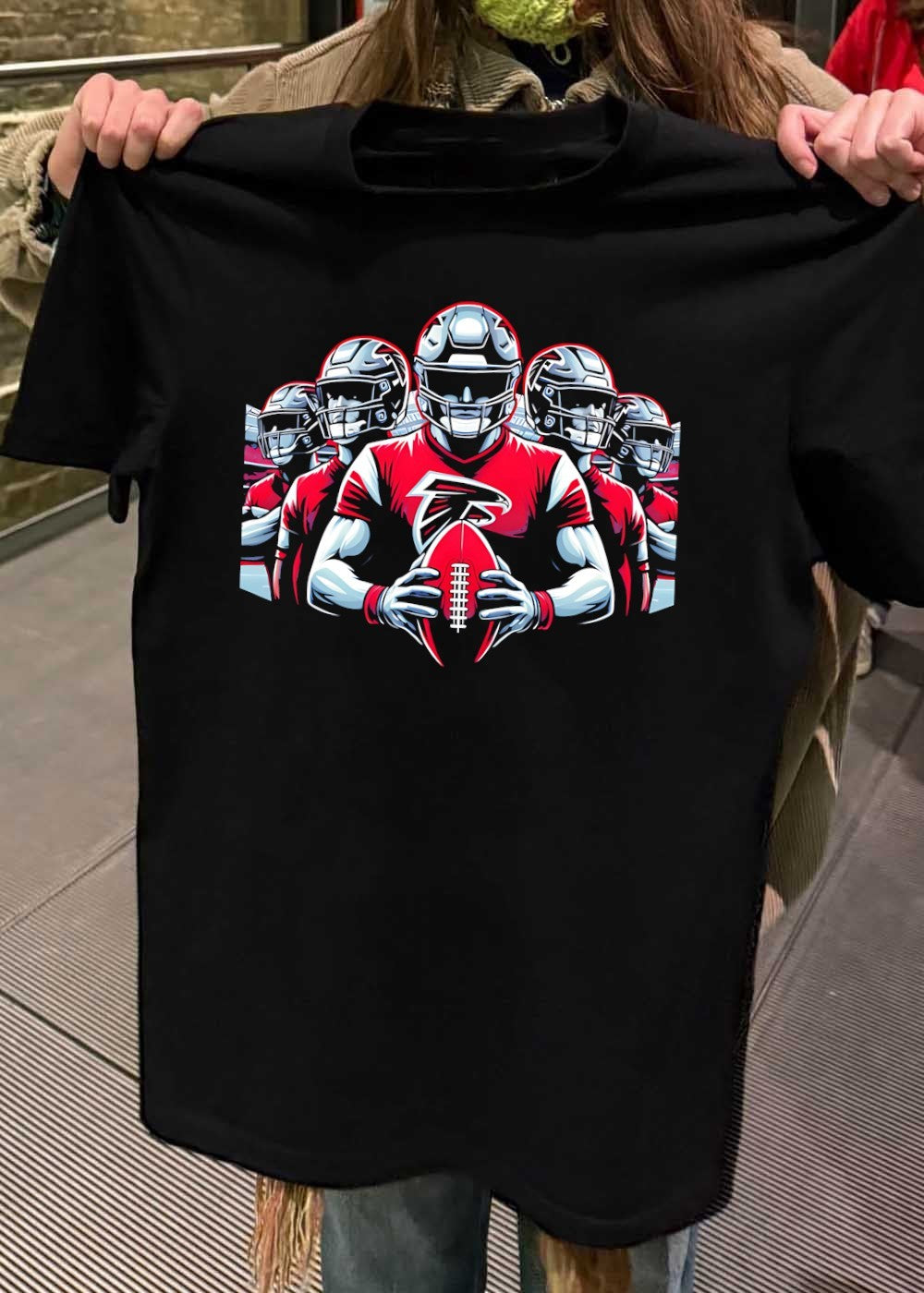Atlanta Falcons Football Players Holding Ball Red Graphic T-Shirt