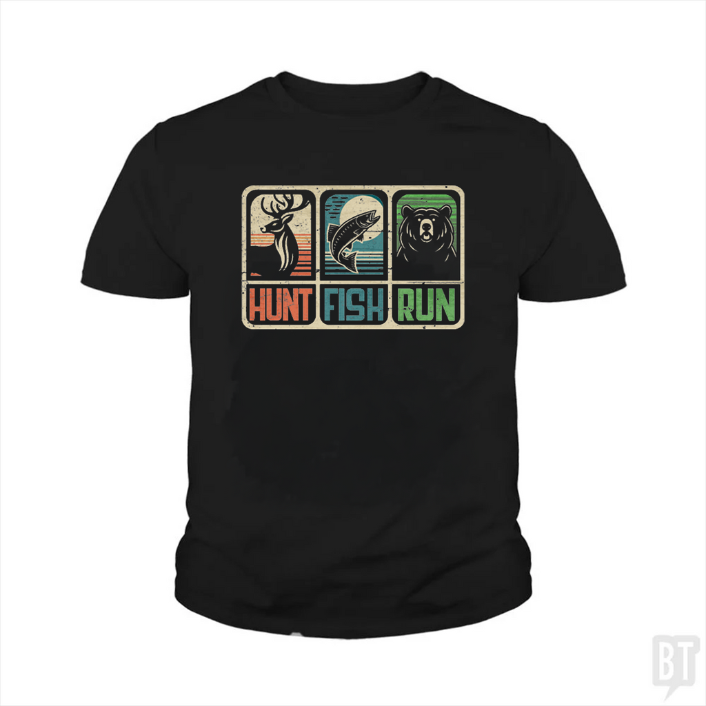 Hunt Fish Run Kids Shirt