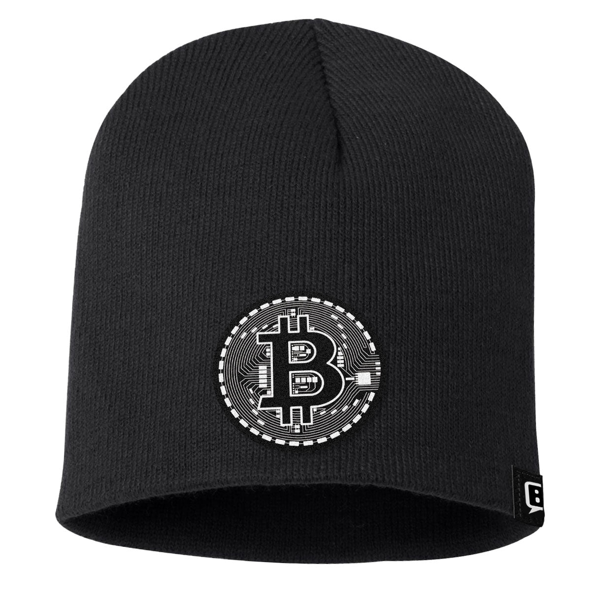 Bitcoin Black and White Leather Patch Beanies