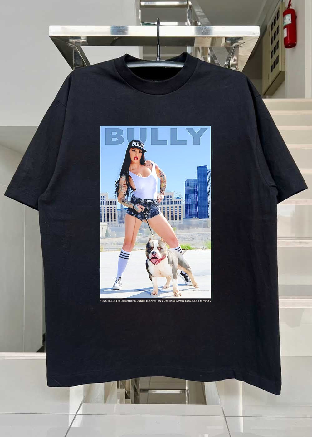 Bully Brand Clothing Joker Repping Hugo Martinez Paco Gonzalez Las Vegas Woman Holding Leash Standing with Dog Tank Top T-Shirt