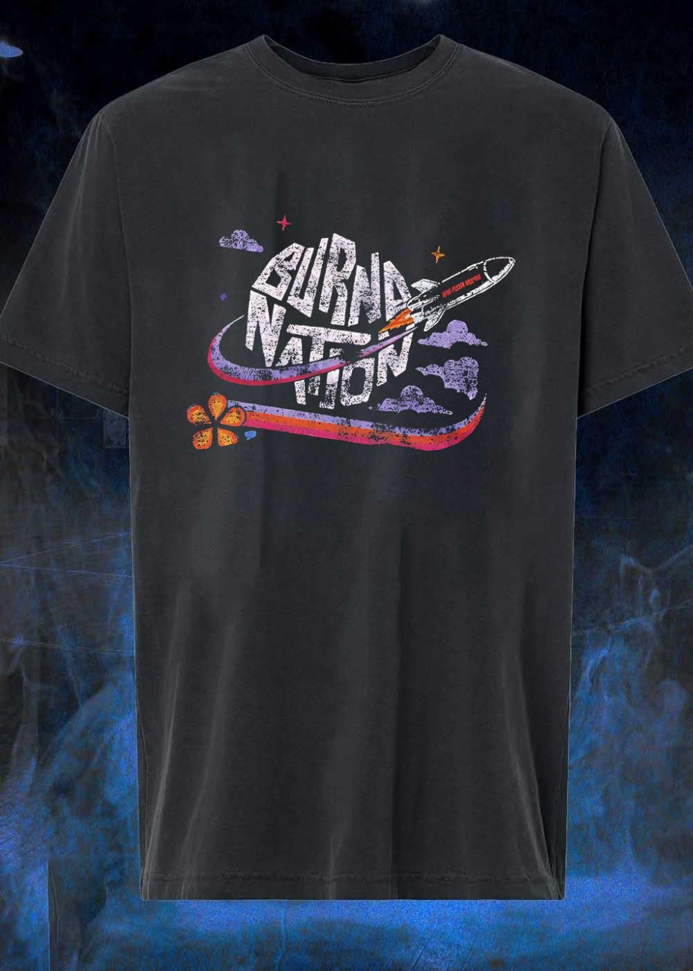 Burn Nation Blast Off Rocket Space Flower Retro T-Shirt