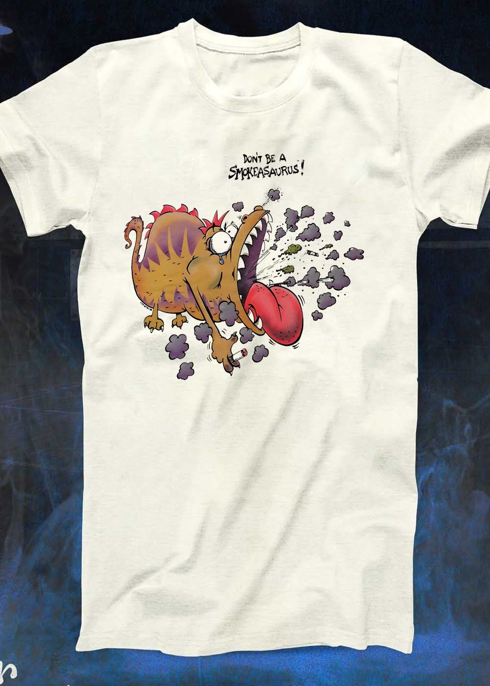 Buttoutz Don’t Be a Smokeasaurus Smoking Dinosaur Cartoon T-Shirt
