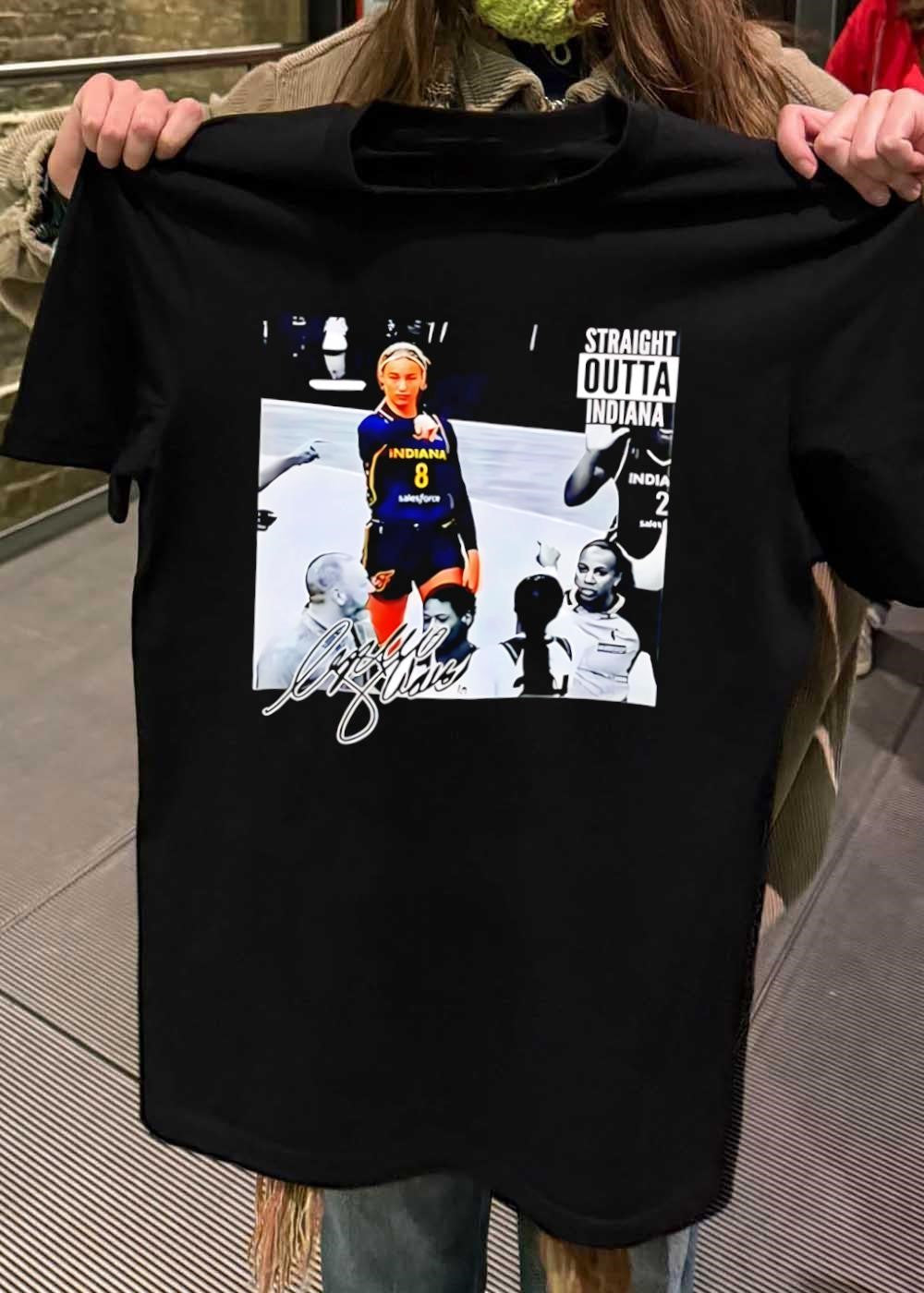 Caitlin Clark Pointing Basketball Player Straight Outta Indiana Fever T-Shirt