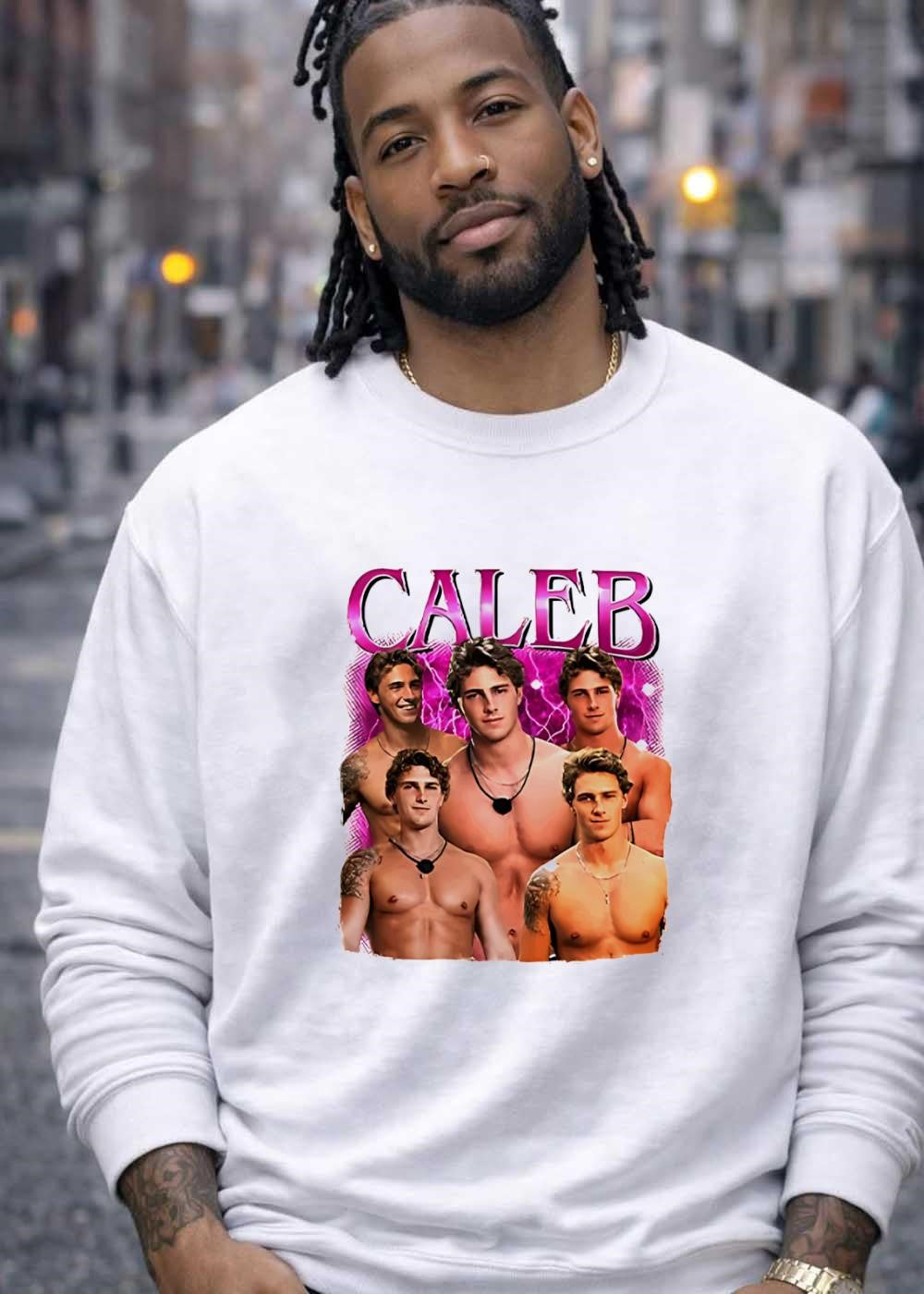 Caleb Collage Featuring Muscular Men Aesthetic Pink Graphic T-Shirt