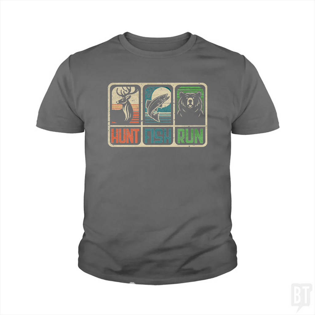 Hunt Fish Run Kids Shirt