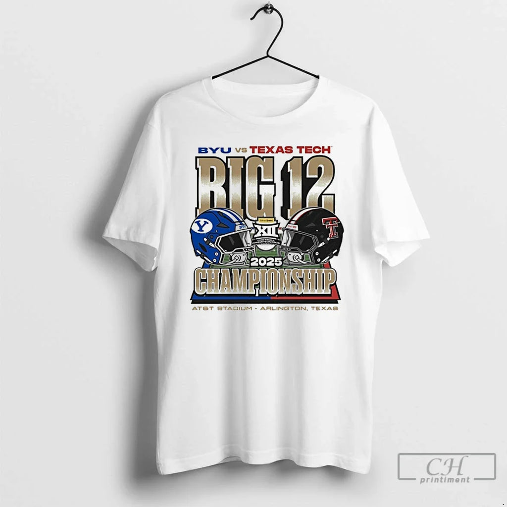 Classic Byu Cougars Vs Texas Tech Red Raiders 2025 Big 12 Championship Matchup Helmet Att T-Shirts, Hoodie, Sweatshirt