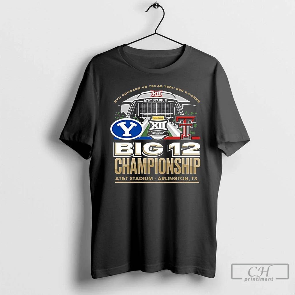 Classic Byu Cougars Vs Texas Tech Red Raiders 2025 Big 12 Football Championship Att Stadium T-Shirts, Hoodie, Sweatshirt