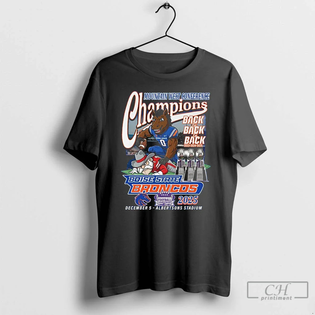 Classic Boise State Broncos Mountain West Con Championship Back2back 2025 Mascot T-Shirts, Hoodie, Sweatshirt