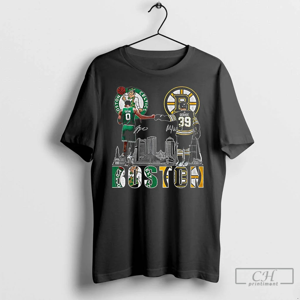 Classic Boston Celtics Jayson Tatum Boston Bruins Morgan Geekie 2025 Signature T-Shirts, Hoodie, Sweatshirt