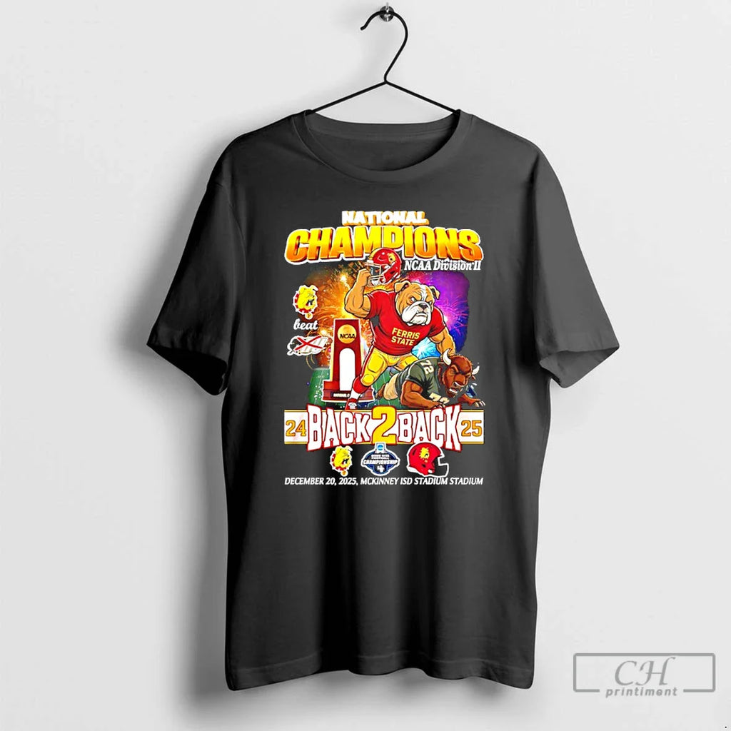 Classic Ferris State Bulldogs Back Back 2025 National Champions Mascot T-Shirts, Hoodie, Sweatshirt