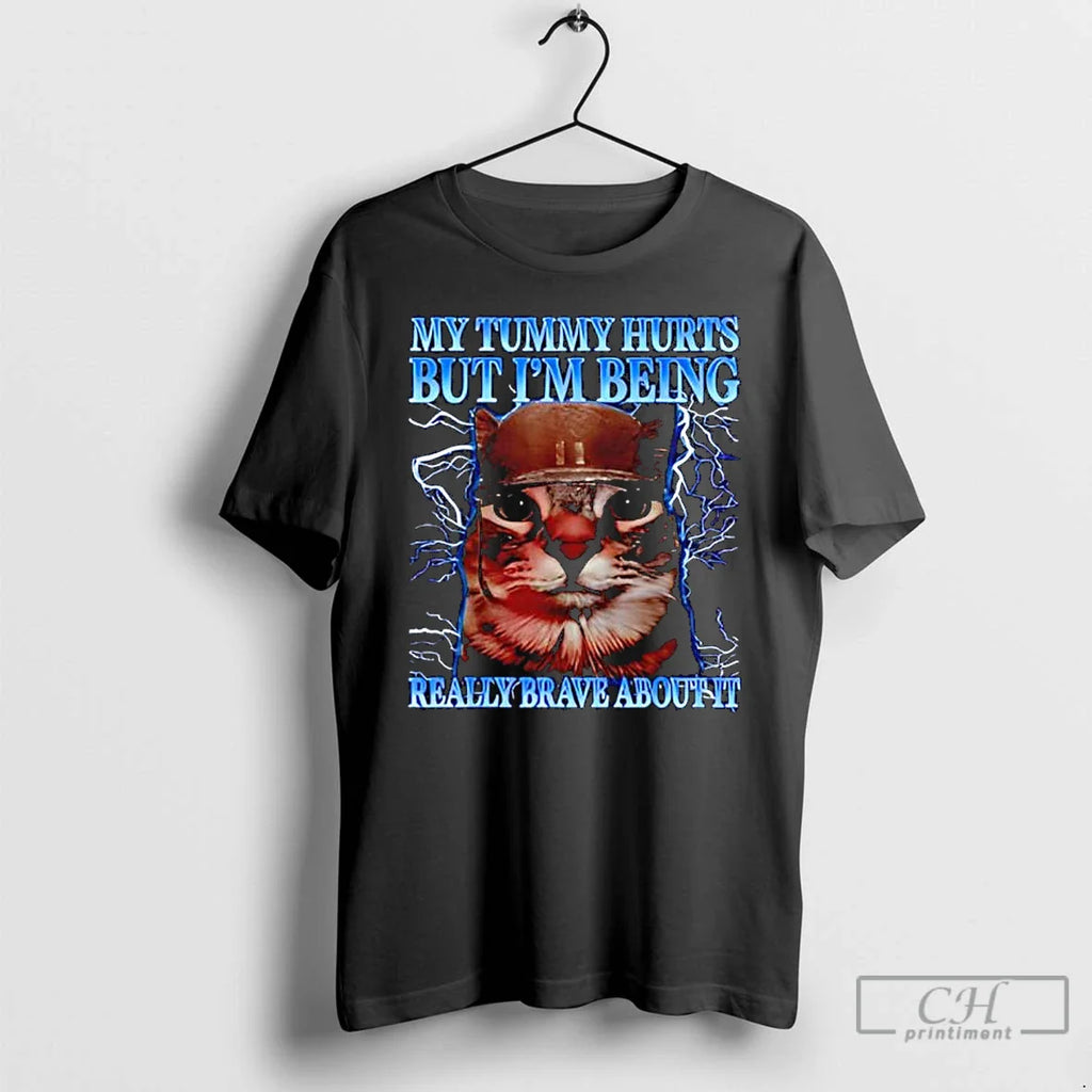 Classic Funny Cat Humor Saying My Tummy Hurts Cat Meme Quote T-Shirts, Hoodie, Sweatshirt