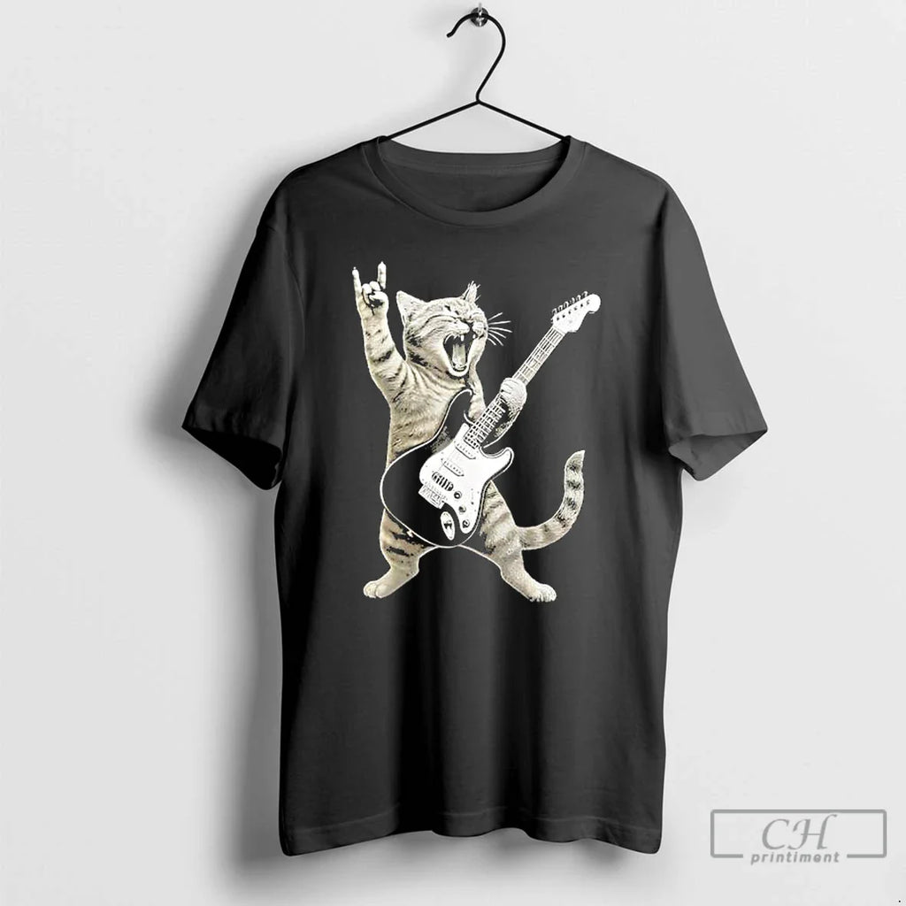 Classic Funny Cat Playing Guitar Rock Roll T-Shirts, Hoodie, Sweatshirt