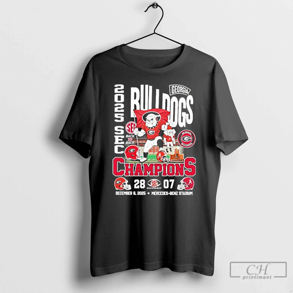 Classic Georgia Bulldogs Mascot 2025 Sec Conference Champions 28 7 Score T-Shirts, Hoodie, Sweatshirt