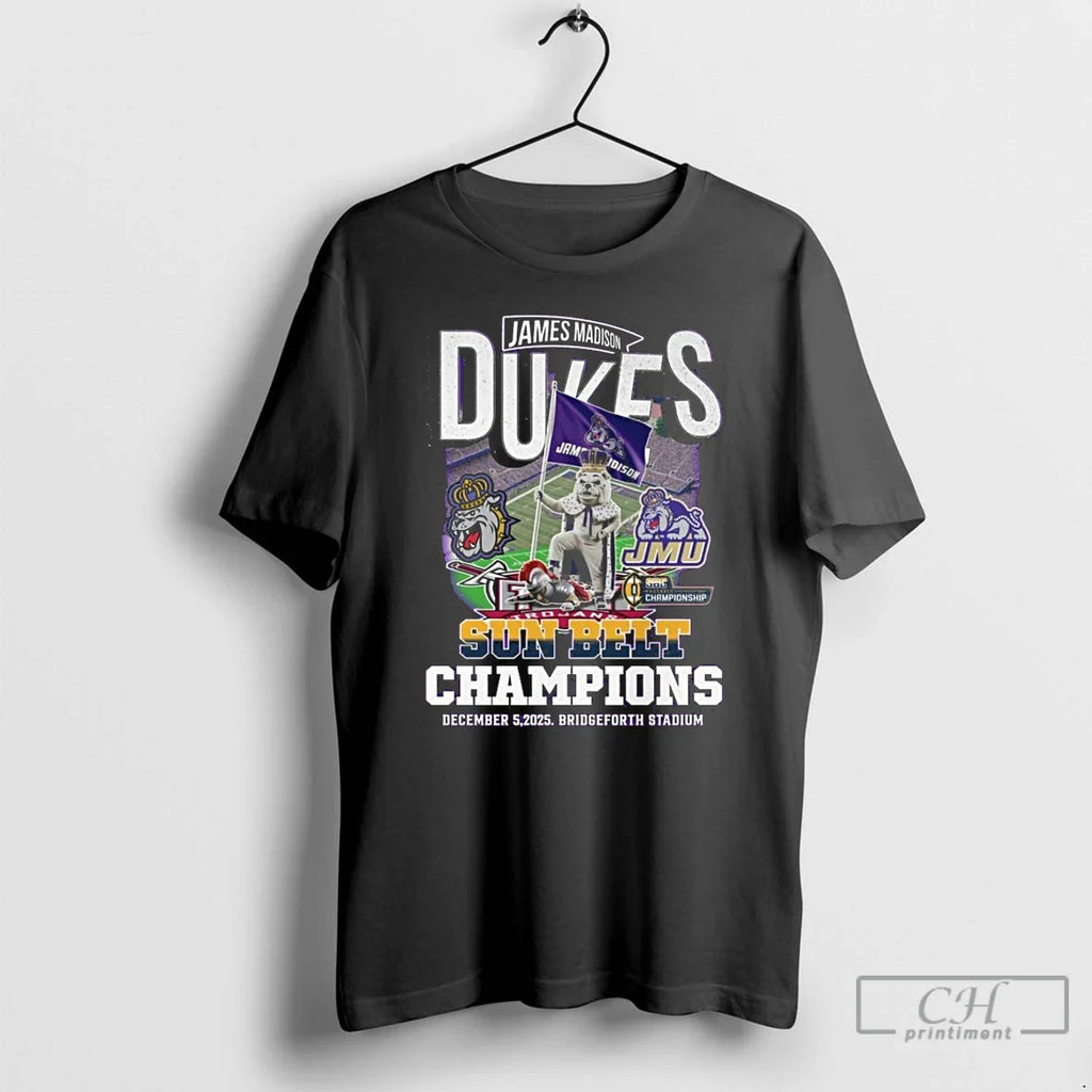 Classic James Madison Dukes Sun Belt Champions 2025 Mascot T-Shirts, Hoodie, Sweatshirt