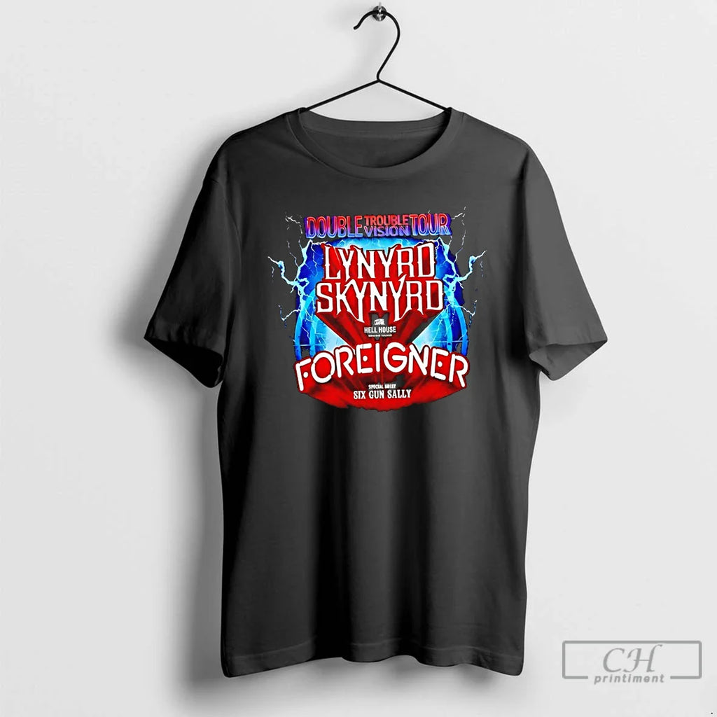 Classic Lynyrd Skynyrd Foreigner Double Trouble Vision Tour Hell House Six Gun Sally T-Shirts, Hoodie, Sweatshirt