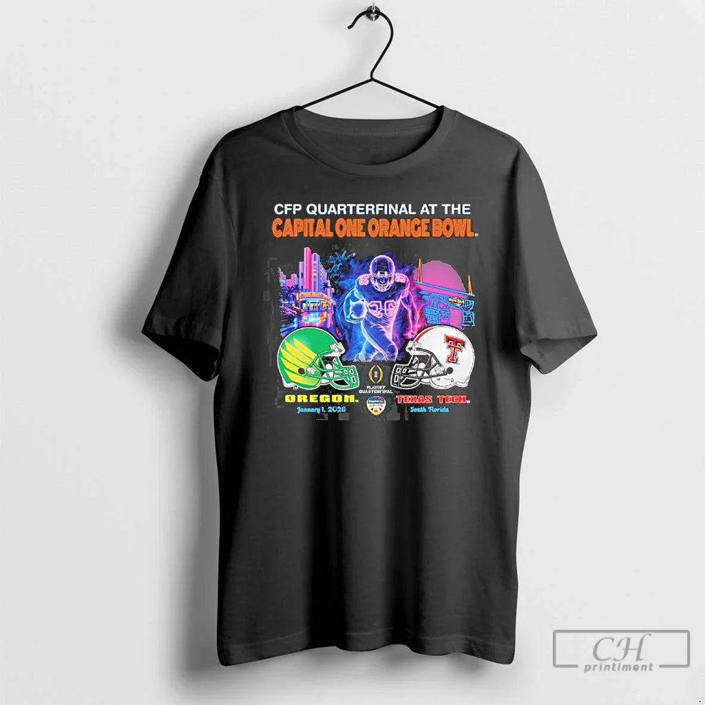 Classic Oregon Vs Texas Tech 2026 Cfp Orange Bowl Art Deco Game T-Shirts, Hoodie, Sweatshirt