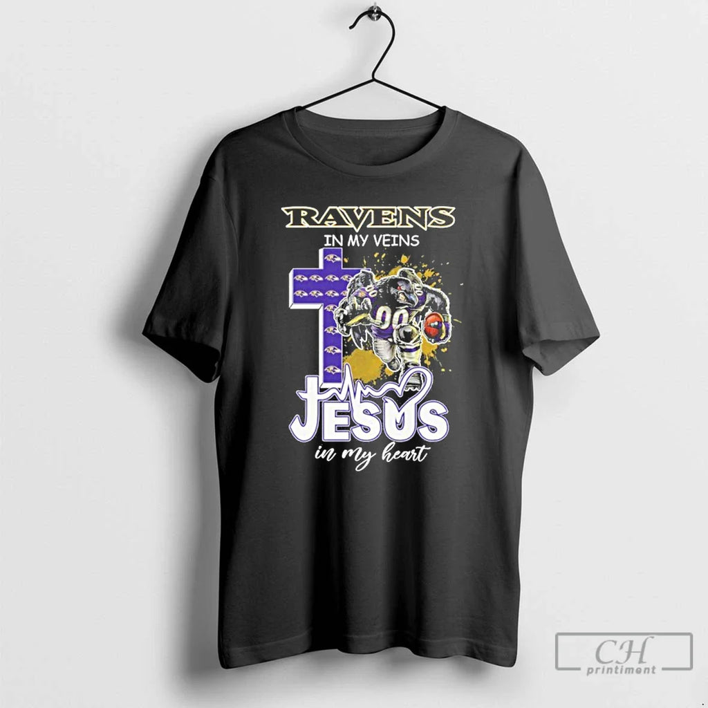 Classic Ravens My Veins Jesus Mascot My Heart Mascots T-Shirts, Hoodie, Sweatshirt