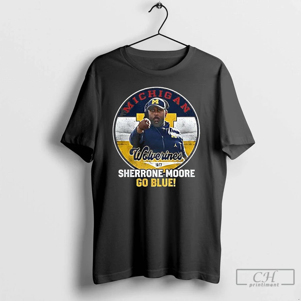 Classic Sherrone Moore Michigan Wolverines Football Go Blue Coach Circular Frame T-Shirts, Hoodie, Sweatshirt