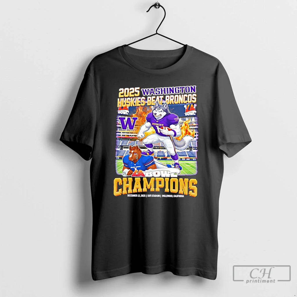 Classic Washington Huskies Beat Broncos 2025 La Bowl Champions Mascot T-Shirts, Hoodie, Sweatshirt
