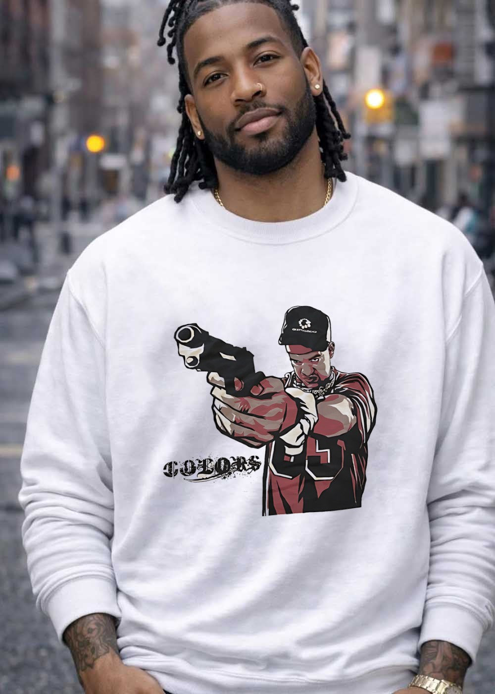 Colors Man Pointing Gun Colors Shirt