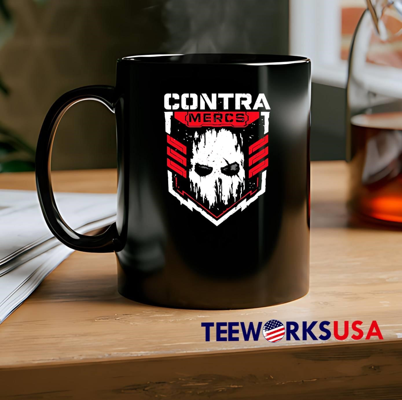 Contra Mercs Skull Graphic Red Black T-Shirt