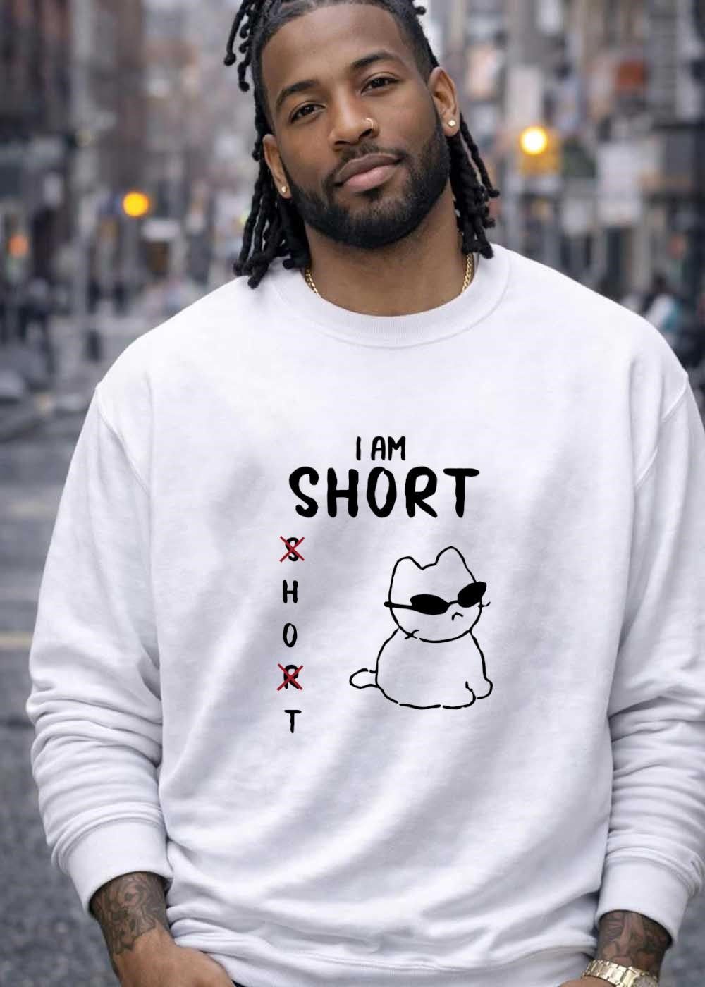 Cool Cat I Am Short Funny Meme T-Shirt