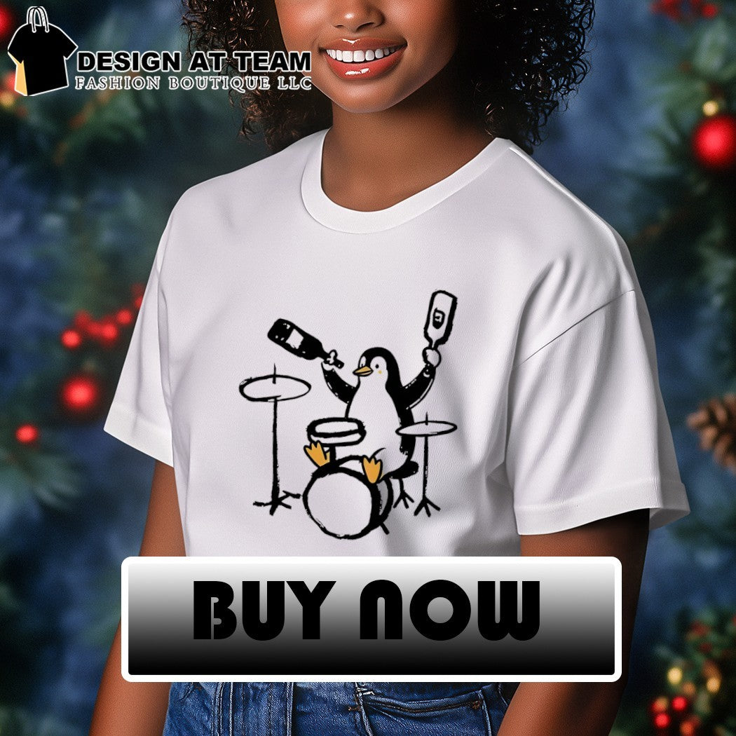 Cute penguin play drum drink wine shirt