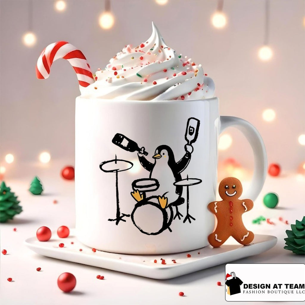 Cute penguin play drum drink wine shirt