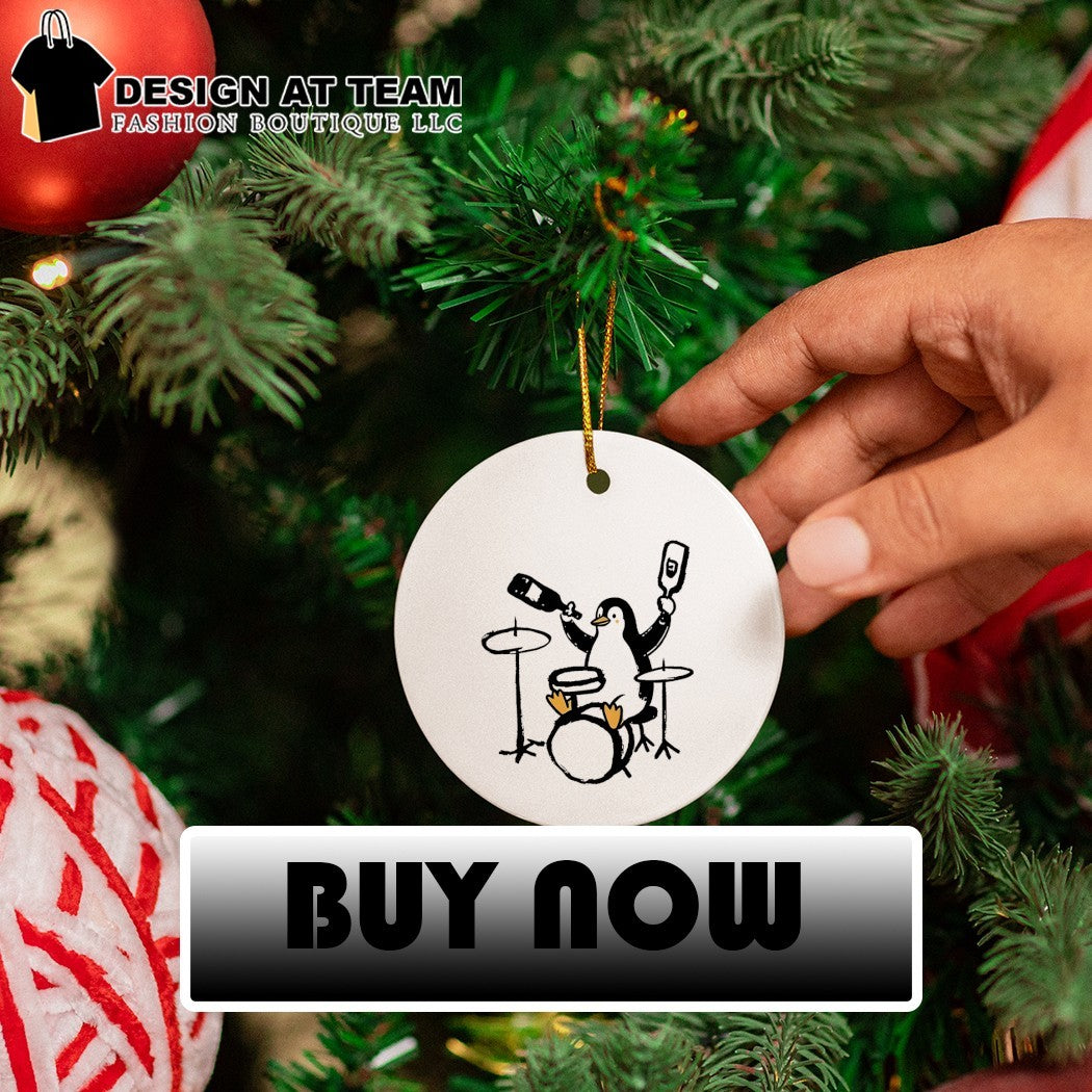 Cute penguin play drum drink wine shirt