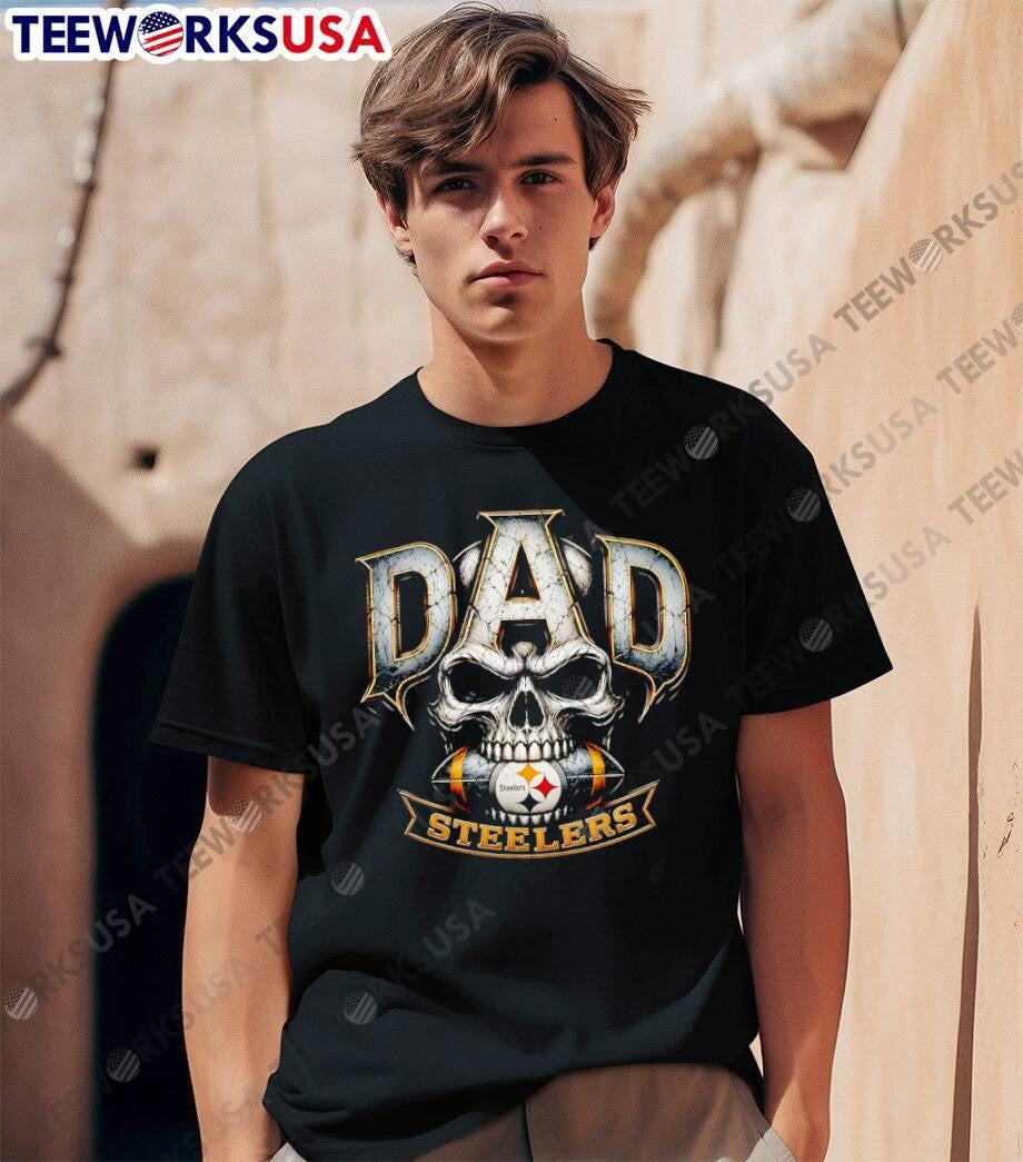 Dad Steelers Fan Gift Skull Football T-Shirt