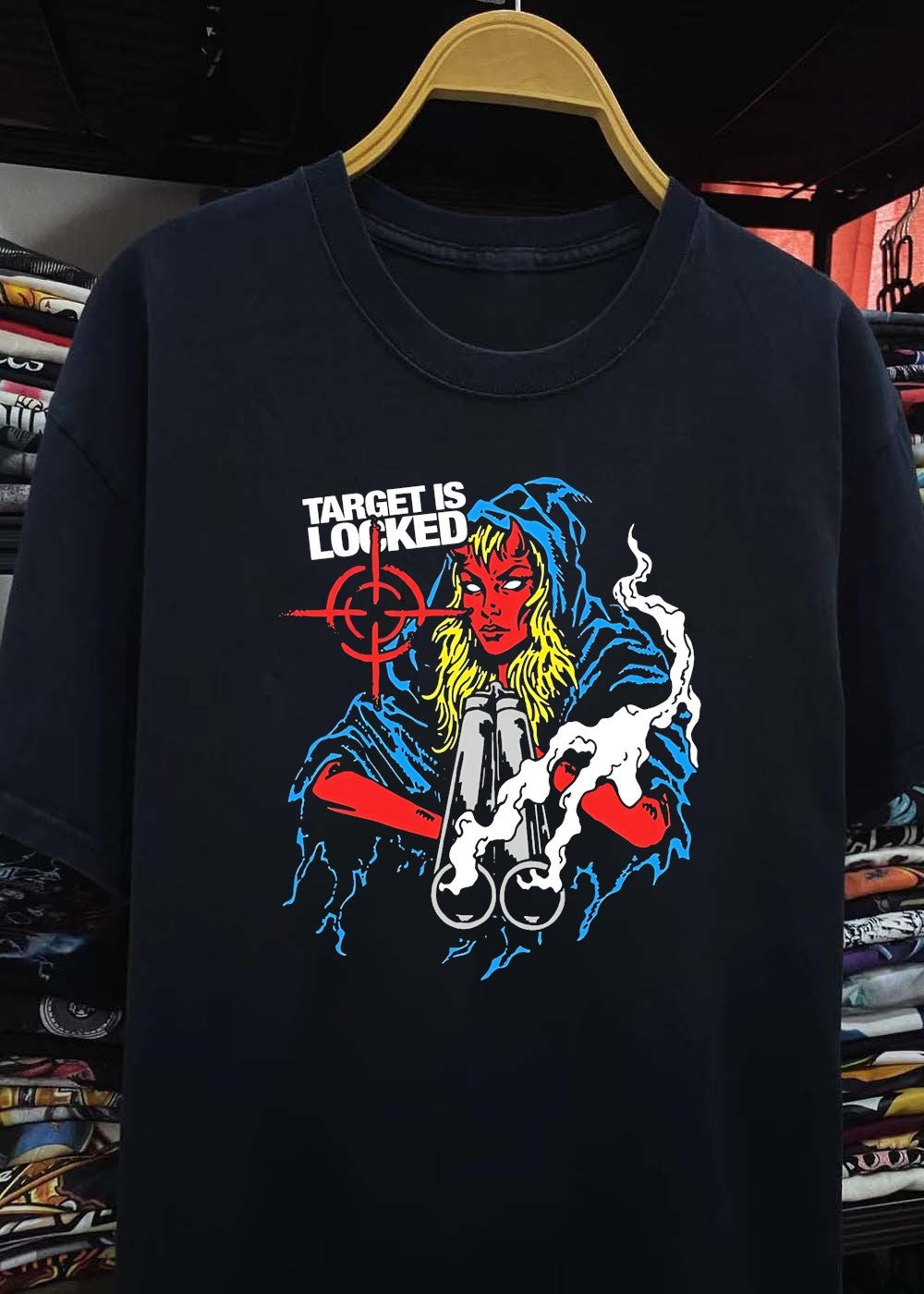 Department Devil Woman Aiming Shotgun Target Is Locked T-Shirt