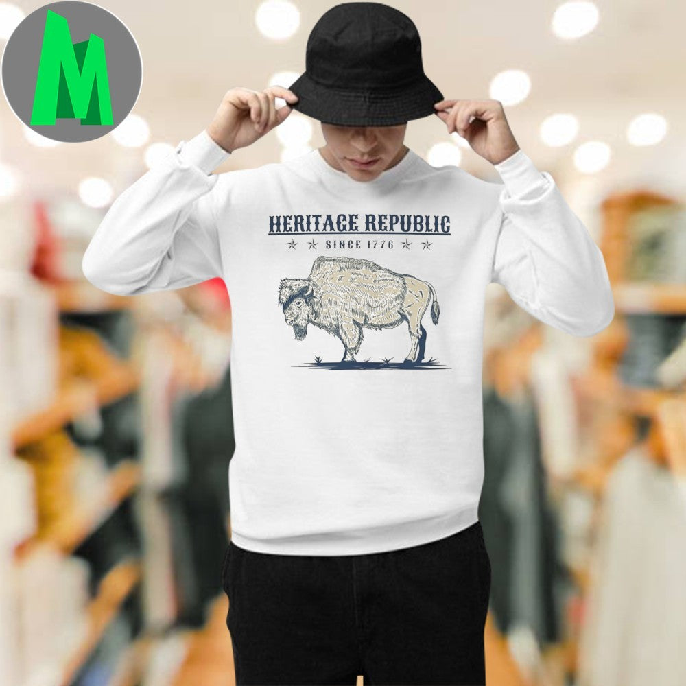 Design Heritage Republic Since 1776 Buffalo Graphic Ringer T-Shirt