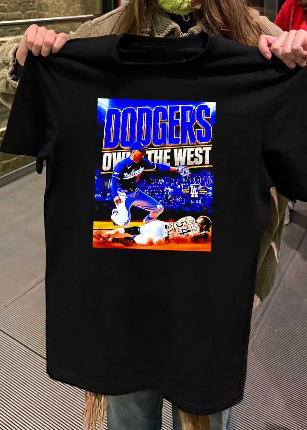 Dodgers Own the West Los Angeles Baseball Action T-Shirt