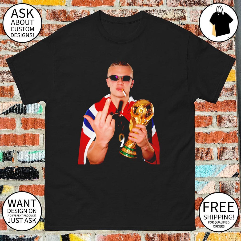 Erling Haaland Norway Soccer middle finger smoking World Cup 2026 shirt