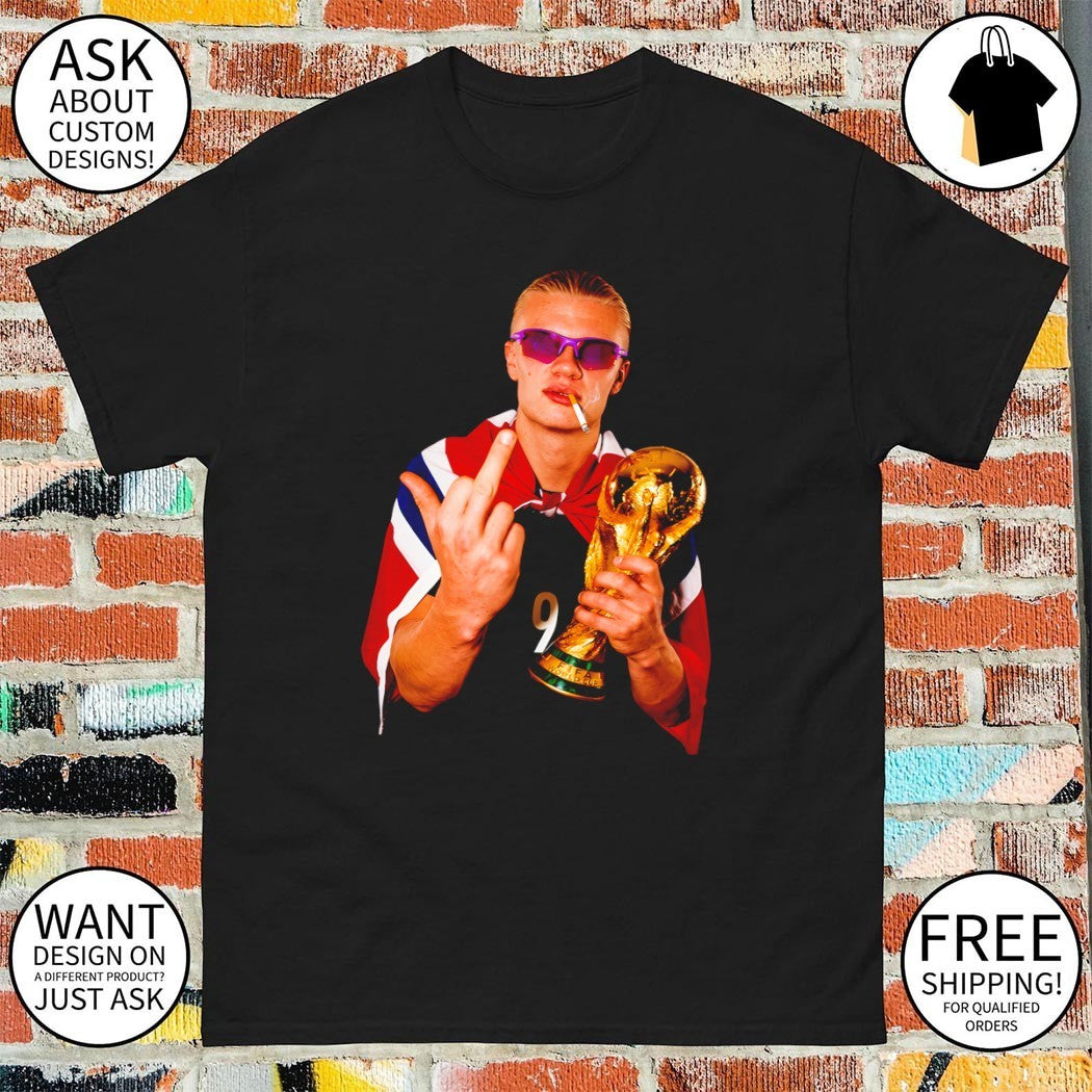 Erling Haaland Norway middle finger and smoking World Cup 2026 shirt