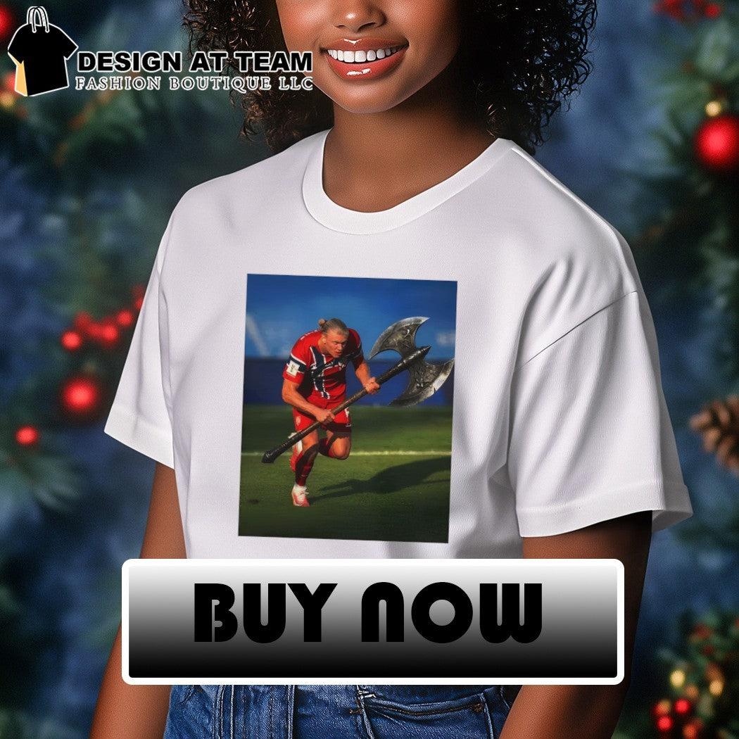 Erling Haaland wielding a battle-axe World Cup 2026 meme shirt