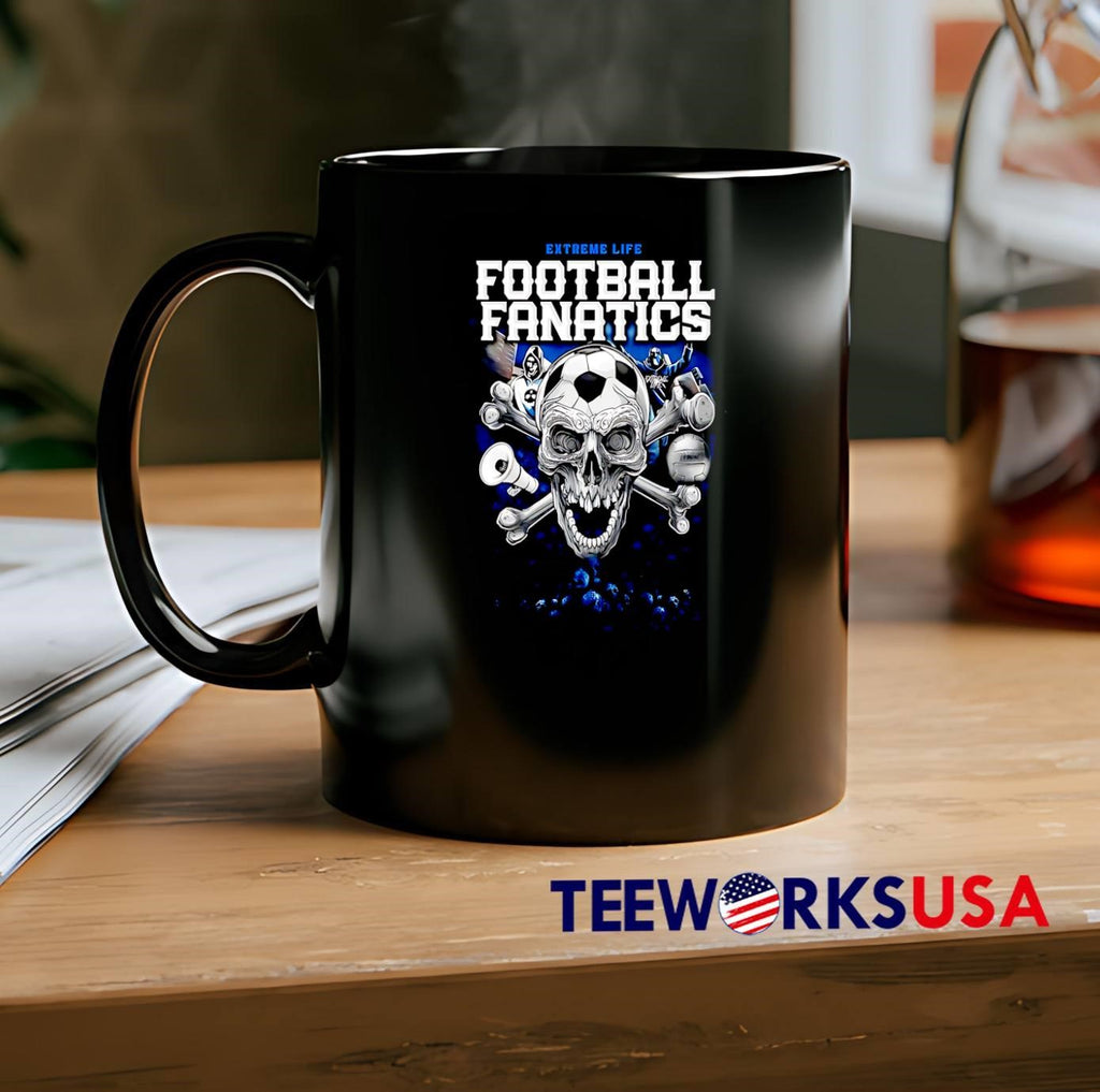 Extreme Life Football Fanatics Skull Soccer Crossbones Megaphone T-Shirt