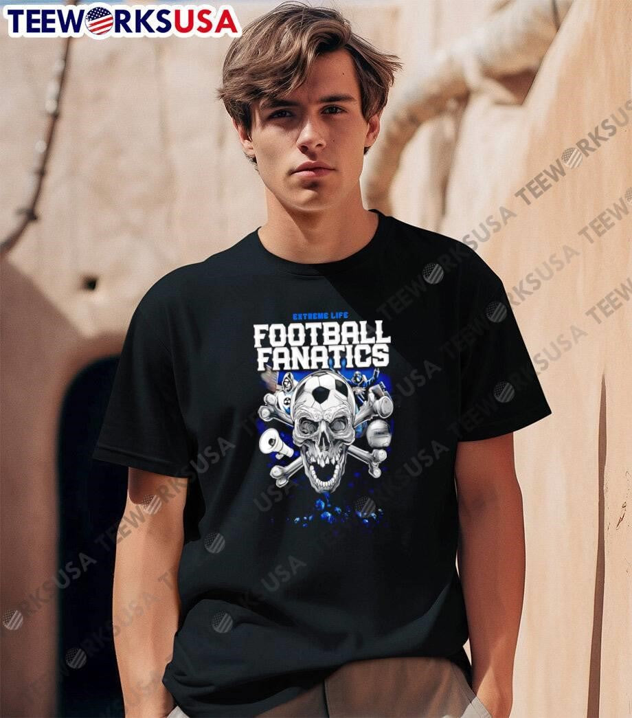 Extreme Life Football Fanatics Skull Soccer Crossbones Megaphone T-Shirt
