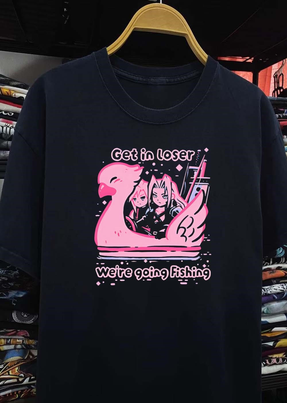 Final Fantasy Sephiroth and Cloud Strife Get in Loser We are Going Fishing T-Shirt