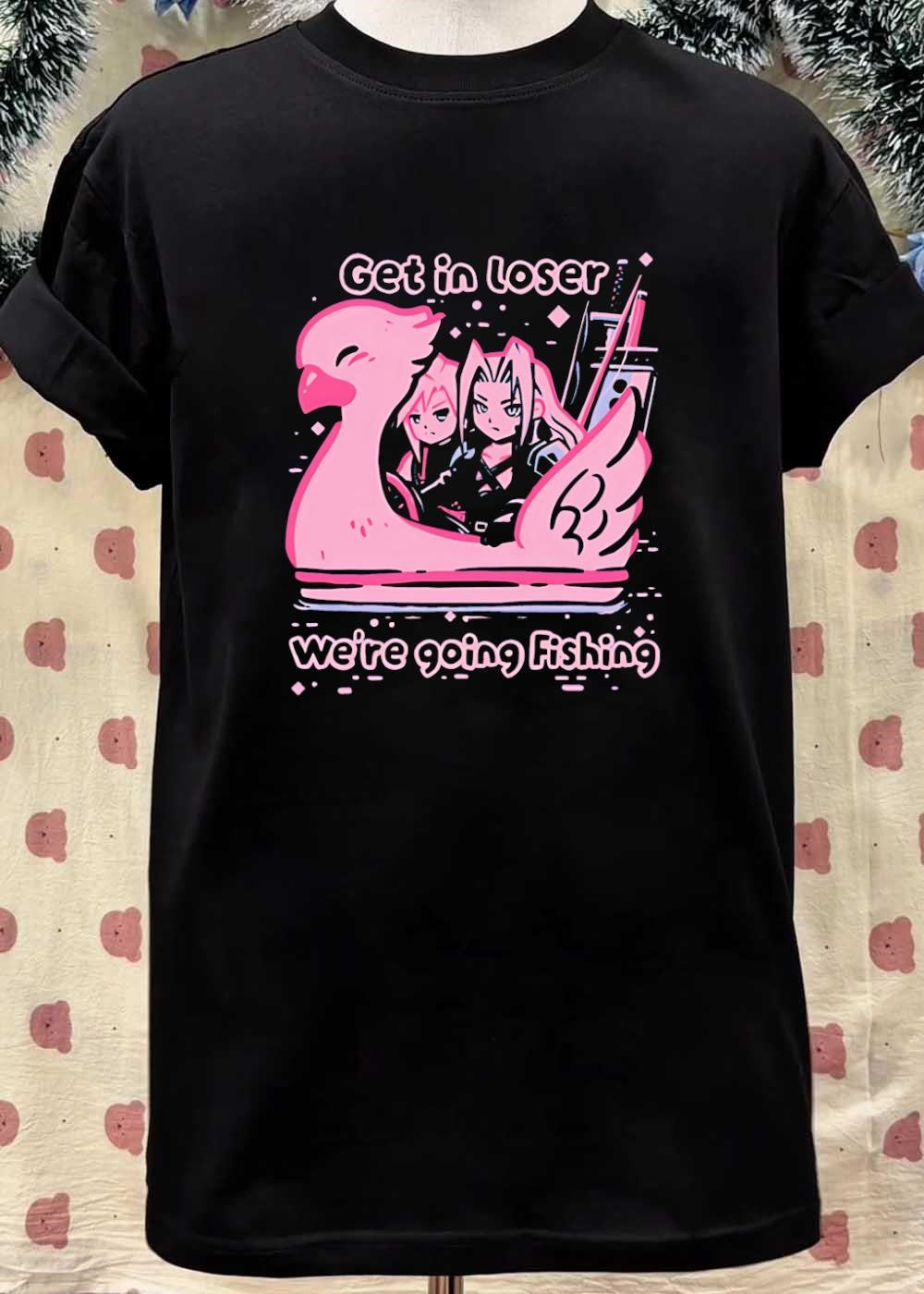 Final Fantasy Sephiroth and Cloud Strife Get in Loser We are Going Fishing T-Shirt