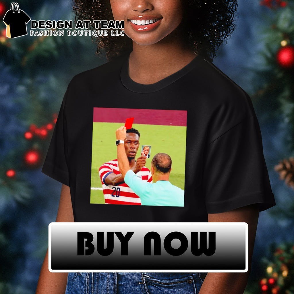 Folarin Balogun holding Trump card Red card USA Soccer World Cup 2026 meme shirt